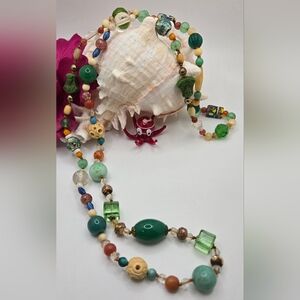 Boho Beaded Necklace w/Crystal, Carved Bone, Millifiori, Molded Glass, MOP More!